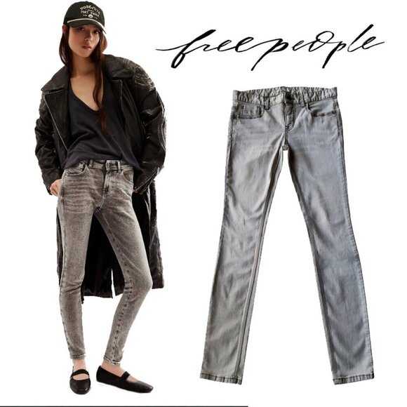 Free People Denim - Free People Faded Gray Skinny Jeans Women's 27 Low Rise Smoke Grey Denim
